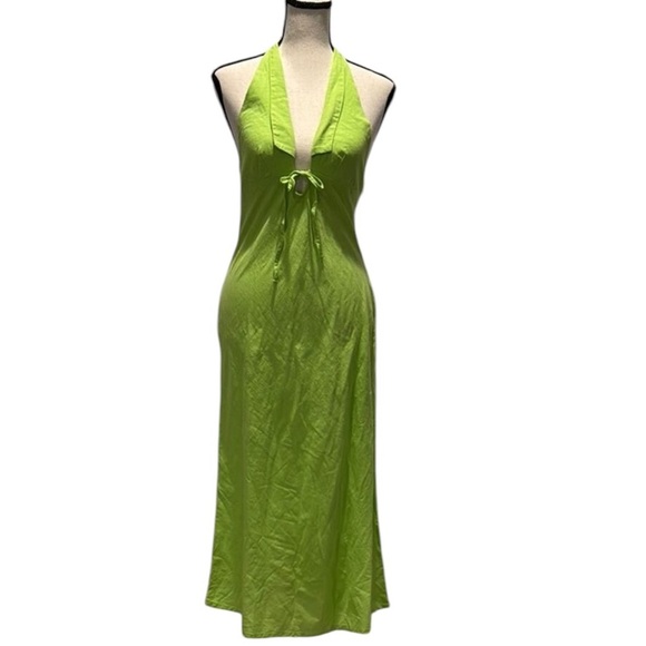 Urban Outfitters BDG Danny Lime Green Halter Dress Size Large New - Picture 9 of 14